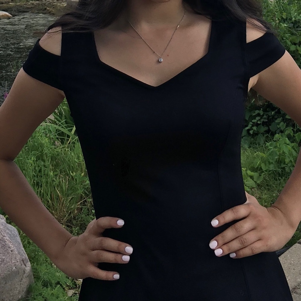 cold shoulder small black flare dress